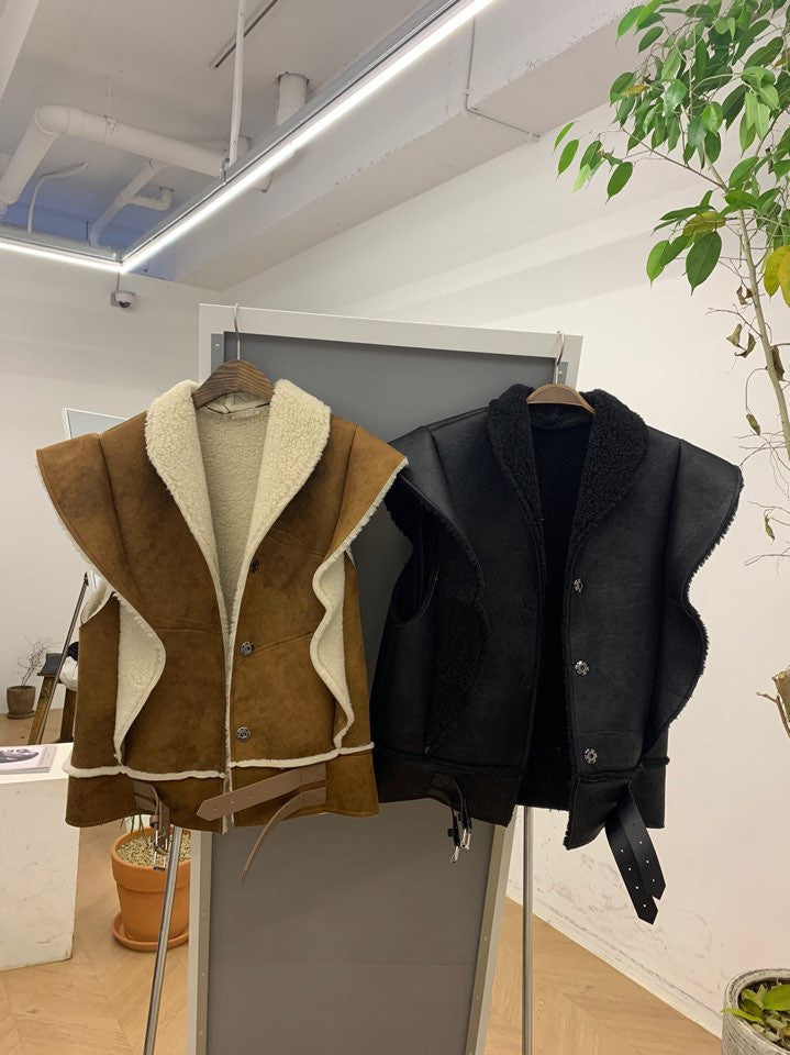 Lamb Fur And Fur One Piece Stitching Heavy Industrial Temperament Vest Jacket Insane Dress