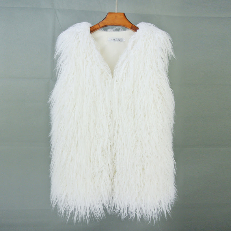 Mid-length Beach-like Wool Fur Vest Warm Vest Women's Vest Jacket White Insane Dress