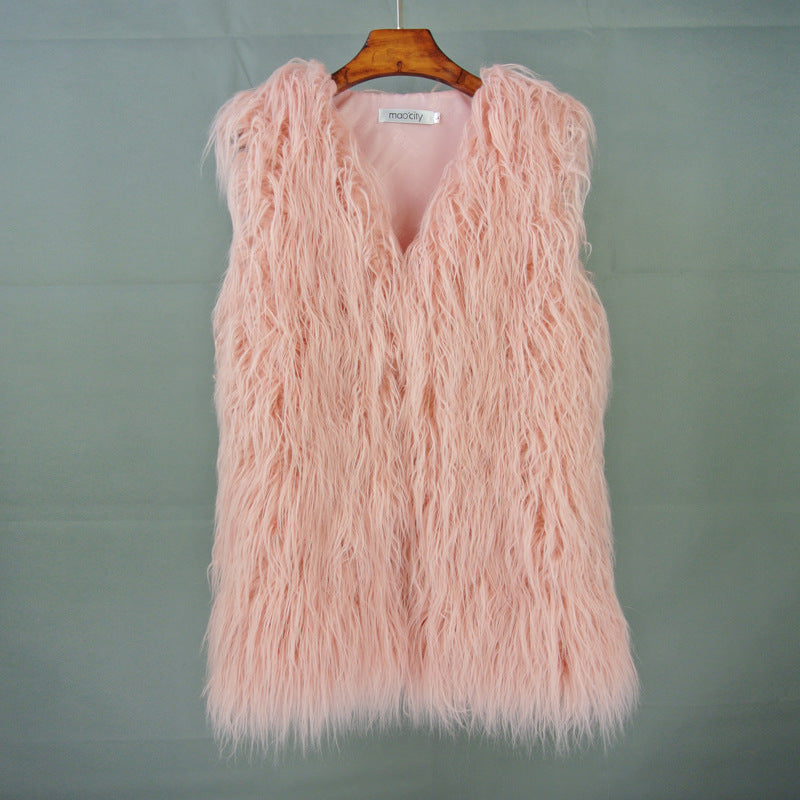 Mid-length Beach-like Wool Fur Vest Warm Vest Women's Vest Jacket Pink Insane Dress