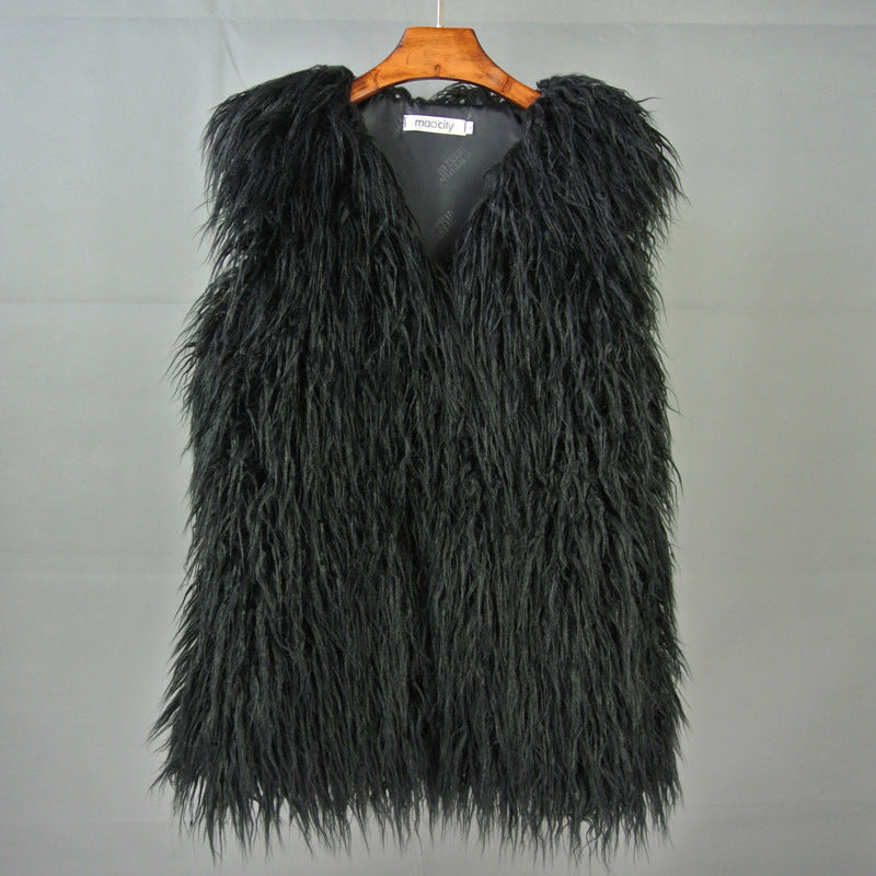 Mid-length Beach-like Wool Fur Vest Warm Vest Women's Vest Jacket Black Insane Dress