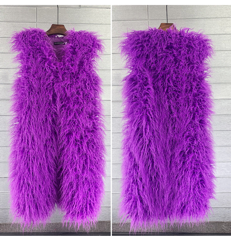 Mid-length Beach-like Wool Fur Vest Warm Vest Women's Vest Jacket Purple Insane Dress