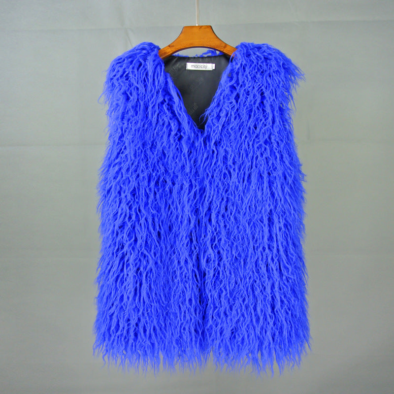 Mid-length Beach-like Wool Fur Vest Warm Vest Women's Vest Jacket Blue Insane Dress