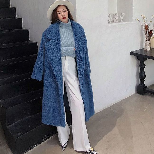 Teddy coat lungo oversize Haze blue Insane dress