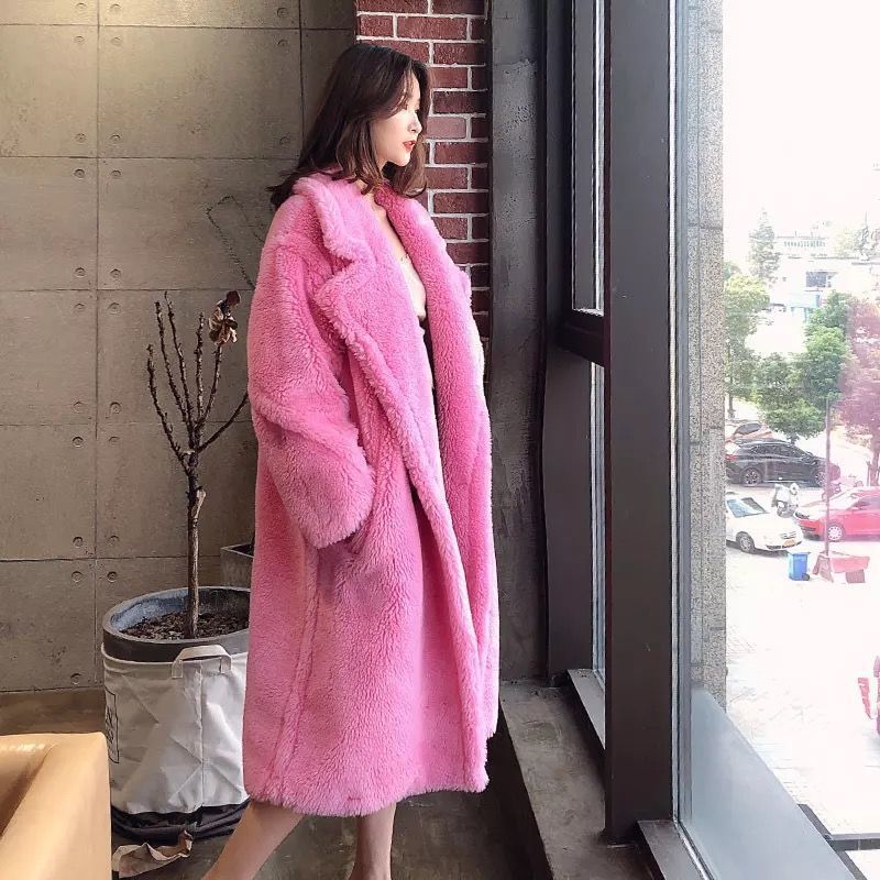 Teddy coat lungo oversize Peach pink Insane dress