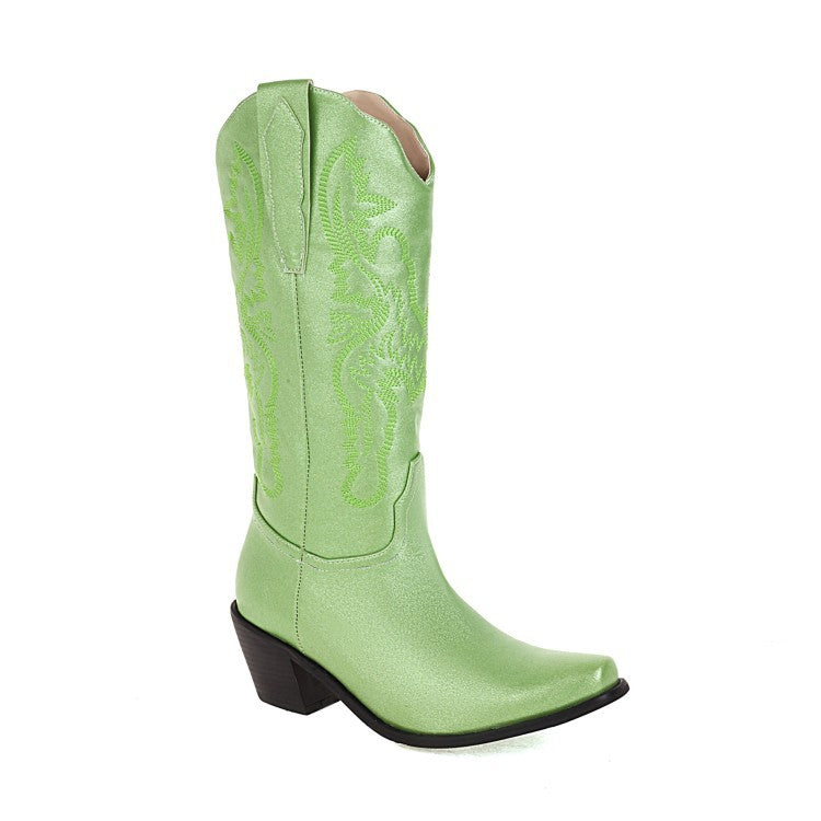 Embroidered Cowboy Western Boots Ladies Mid-Cut Green Insane dress