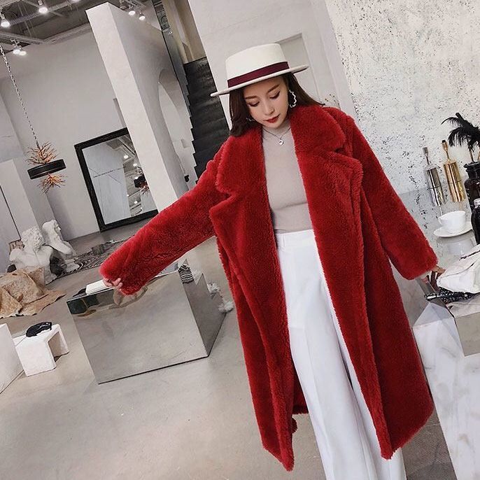 Teddy coat lungo oversize Red Insane dress