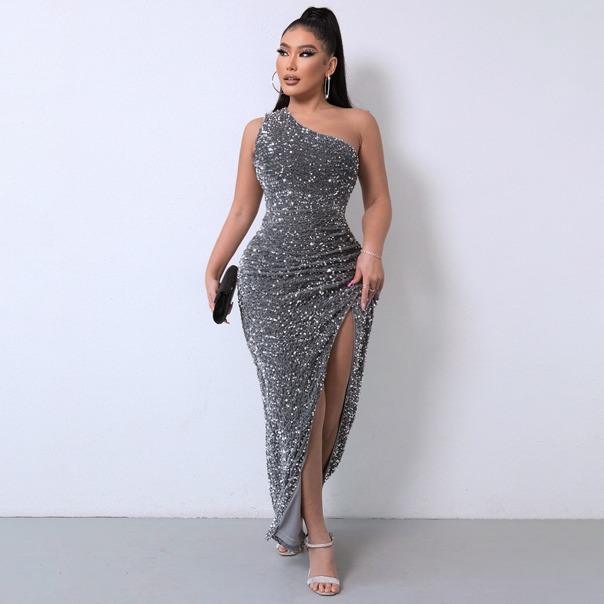 Abito lungo mospalla glitter Hollie Gray Insane Dress