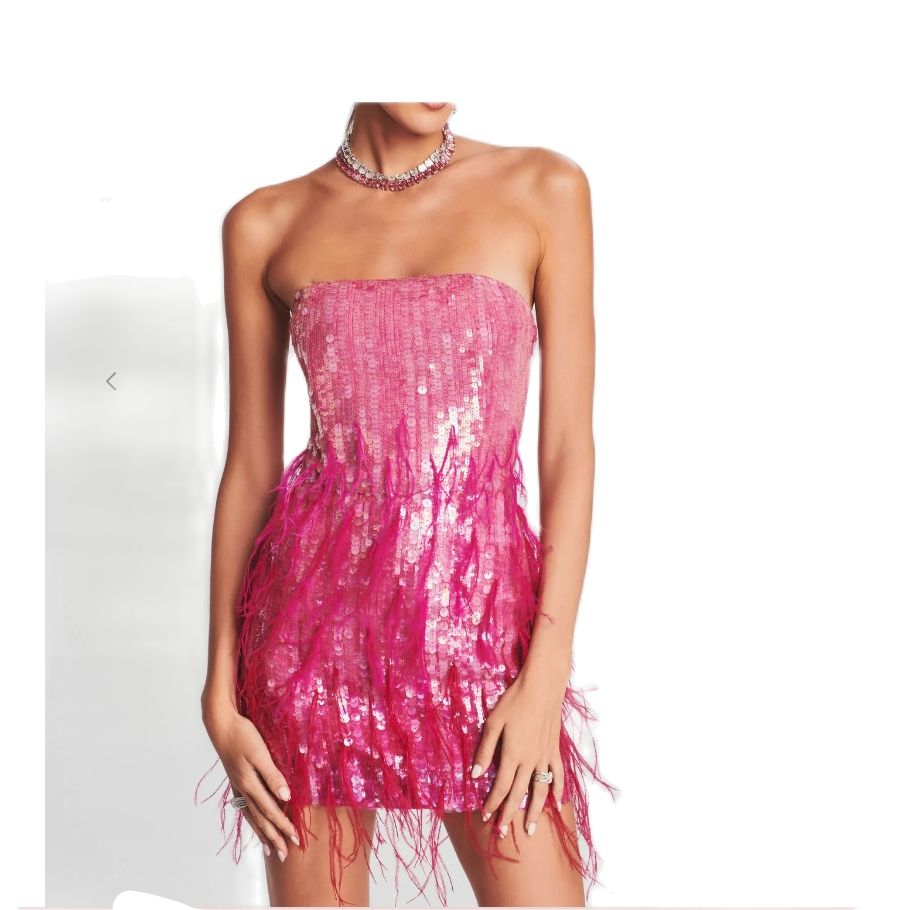 Abito corto tracy con piume paillettes Pink Insane Dress