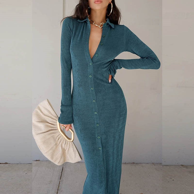 Long Sleeve Maxi Dresses button Insane Dress