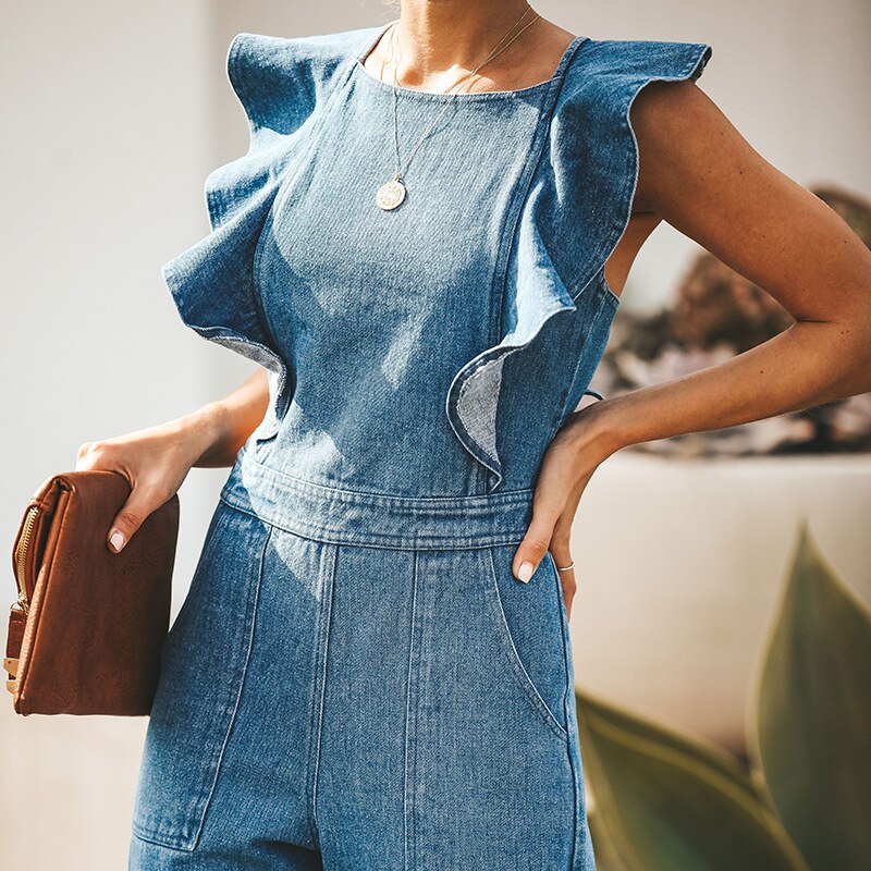 tuta Jeans Jumpsuits denim intera donna con balze Insane Dress