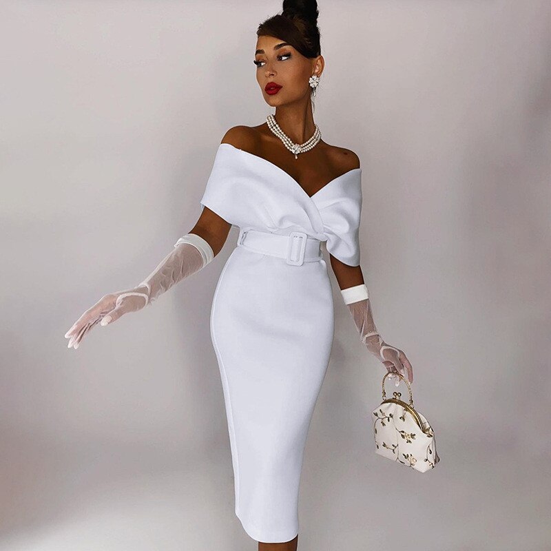 Off the Shoulder Dress High Waist White Insane Dress