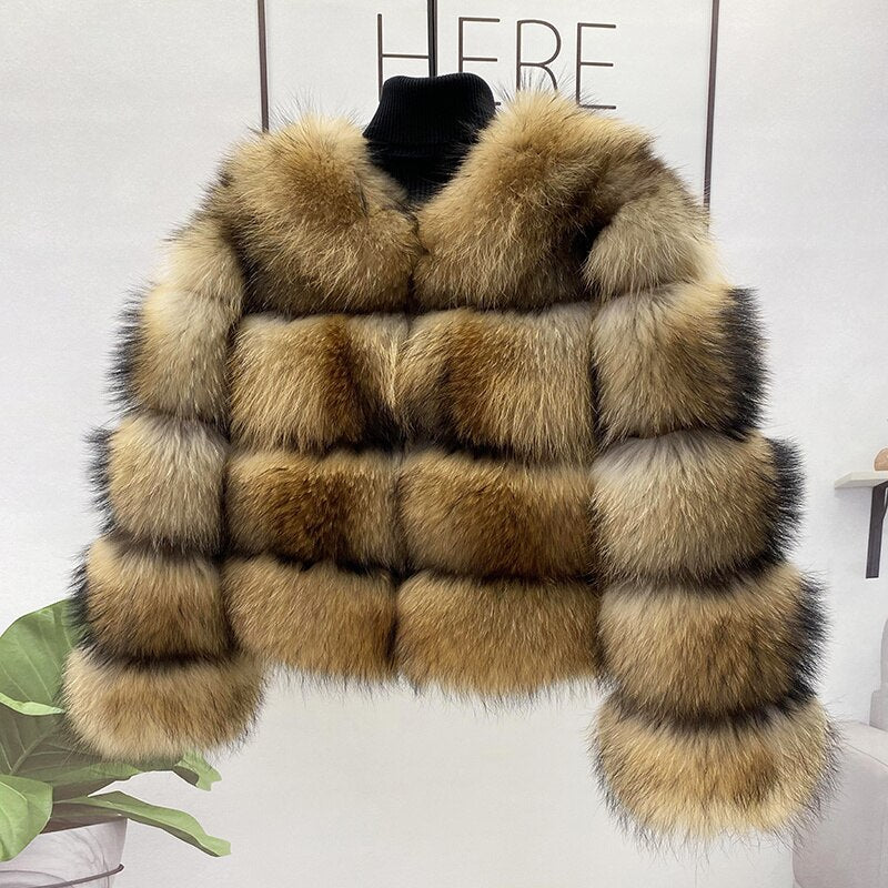 Real Fur Raccoon Fur Coat Natural Fluffy Insane Dress