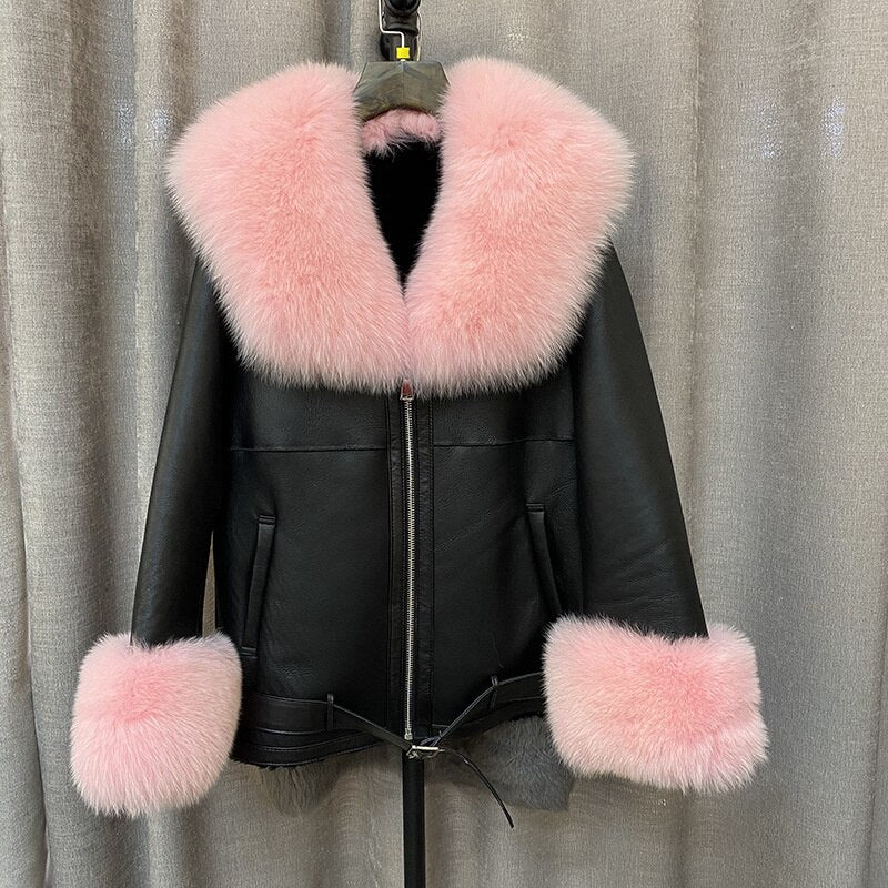 Coat Real Fox Fur Genuine Leather Jacket Pink Insane Dress