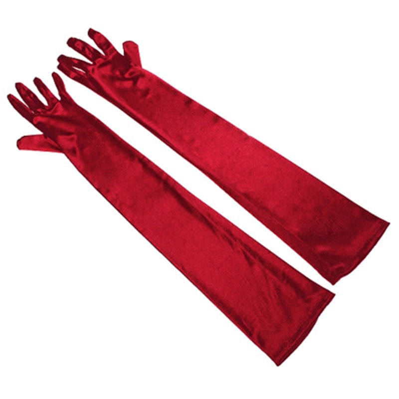 Long Satin Elastic Etiquette Gloves Wine Red One Size Insane Dress