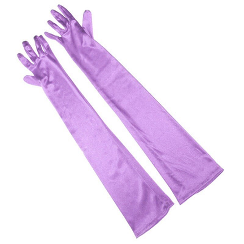 Long Satin Elastic Etiquette Gloves Light Purple One Size Insane Dress