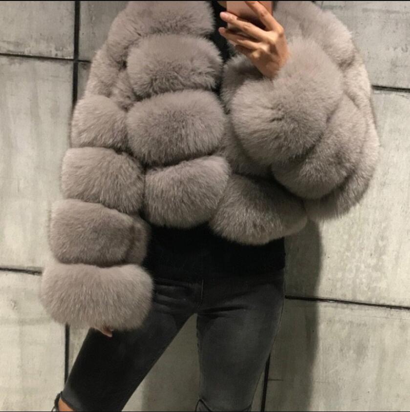 Fake Fox Fur Long Sleeve Coat Women Light Grey Insane Dress