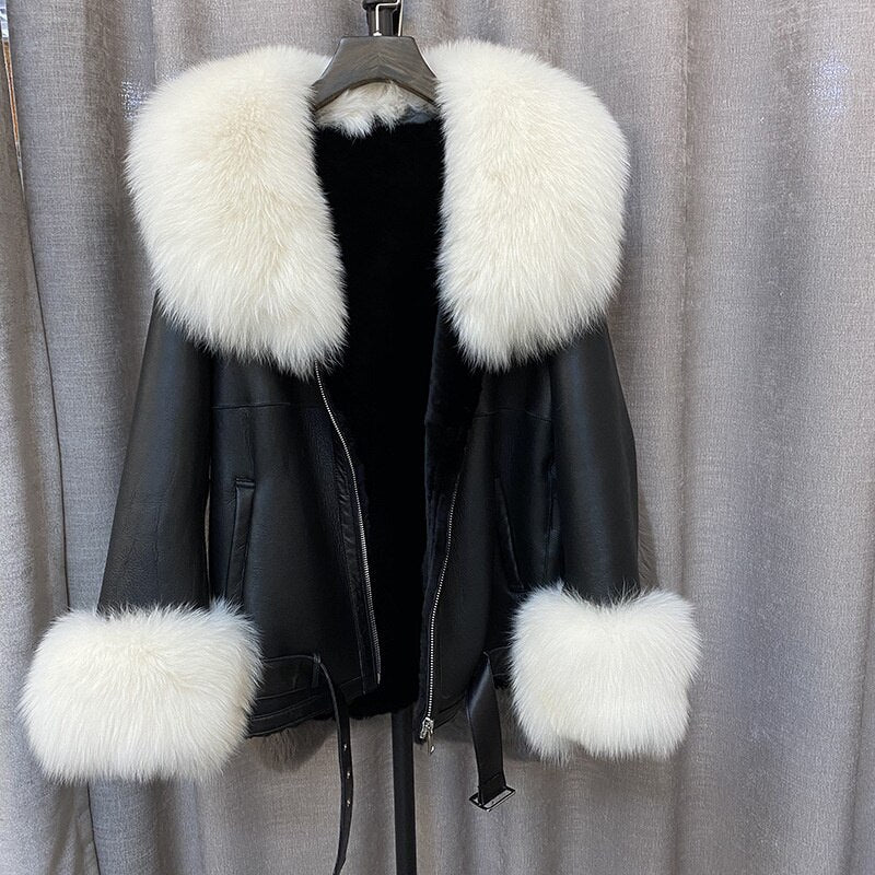 Coat Real Fox Fur Genuine Leather Jacket White Insane Dress