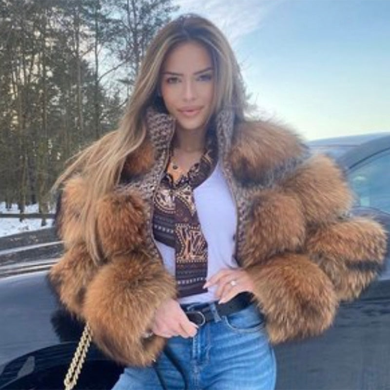 Real Raccoon Fur Coat Zipper Genuine Silver Fox Insane Dress