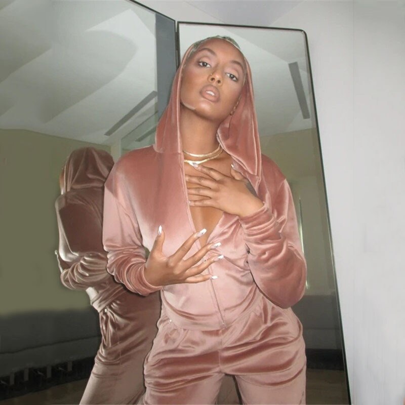 Tuta intera a completo donna velluto icon Giacca e pant Hoody suit Pink Insane Dress