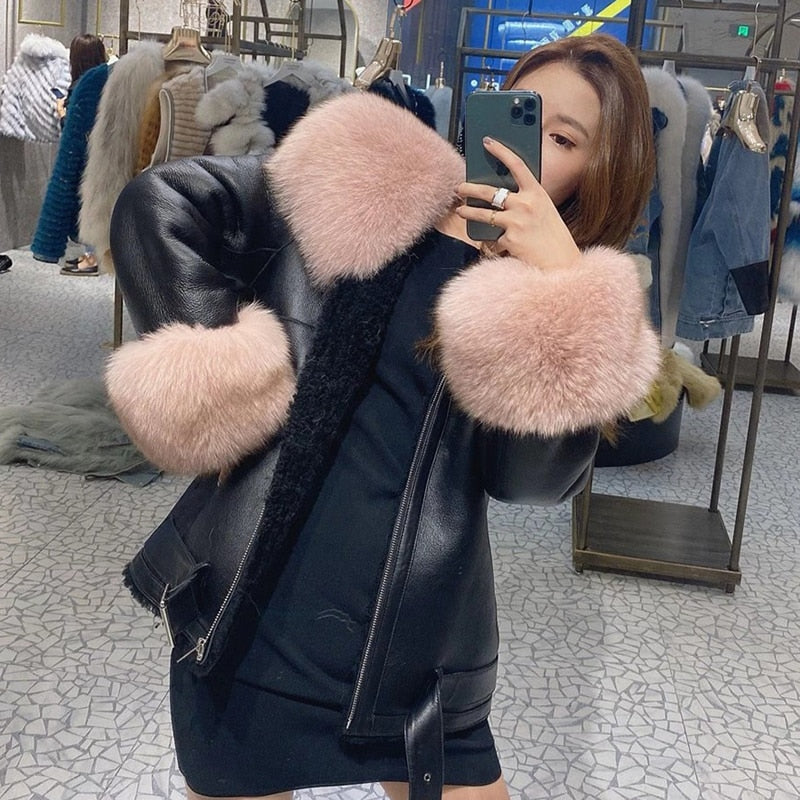 Coat Real Fox Fur Genuine Leather Jacket Bean Paste Insane Dress