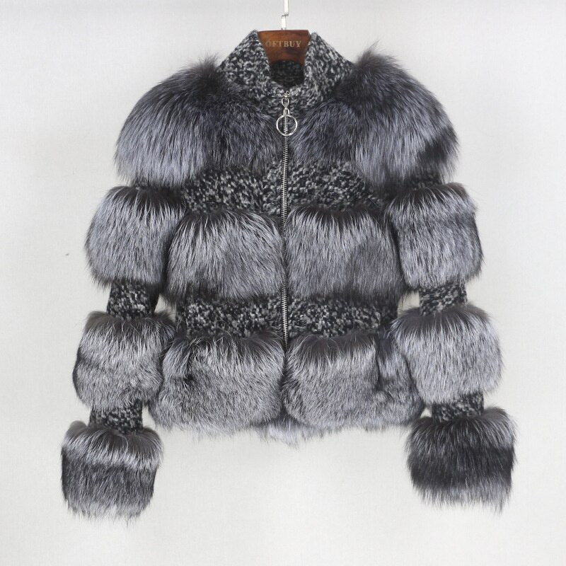 Real Raccoon Fur Coat Zipper Genuine Silver Fox Silver Fox Insane Dress