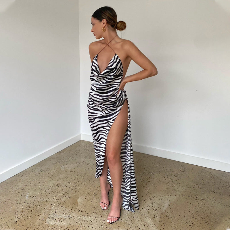 Abito Debby lungo zebra con spacco e scollatura Insane Dress