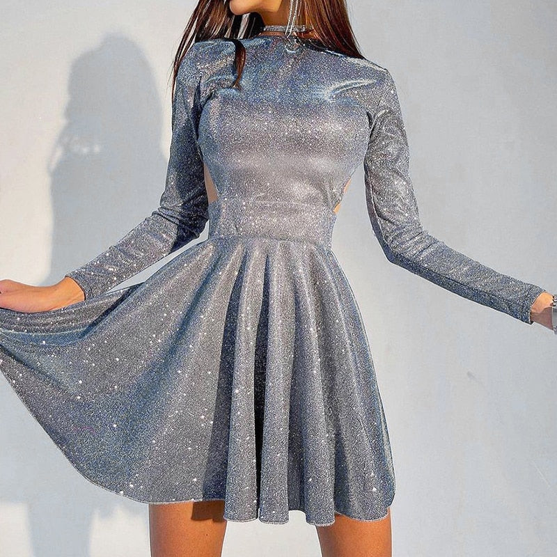 Abito corto scampanato donna glitter Grey Insane Dress