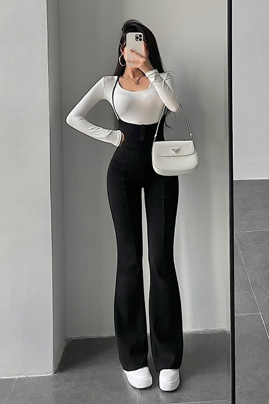 High Waist Slim Skinny Overalls Pants Women Black Insane Dress