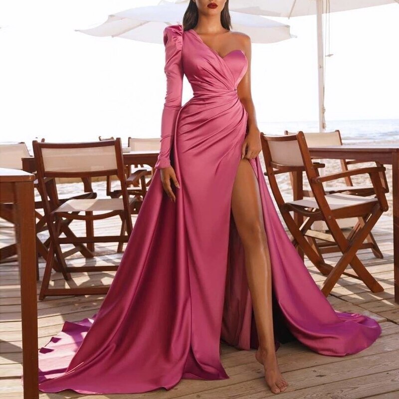 Wedding Party Dress One-shoulder Long Cocktail Rose madder Insane Dress