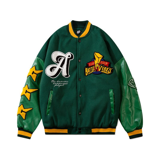 Jacket Baseball Bomber varsity patch inspired Green Insane Dress