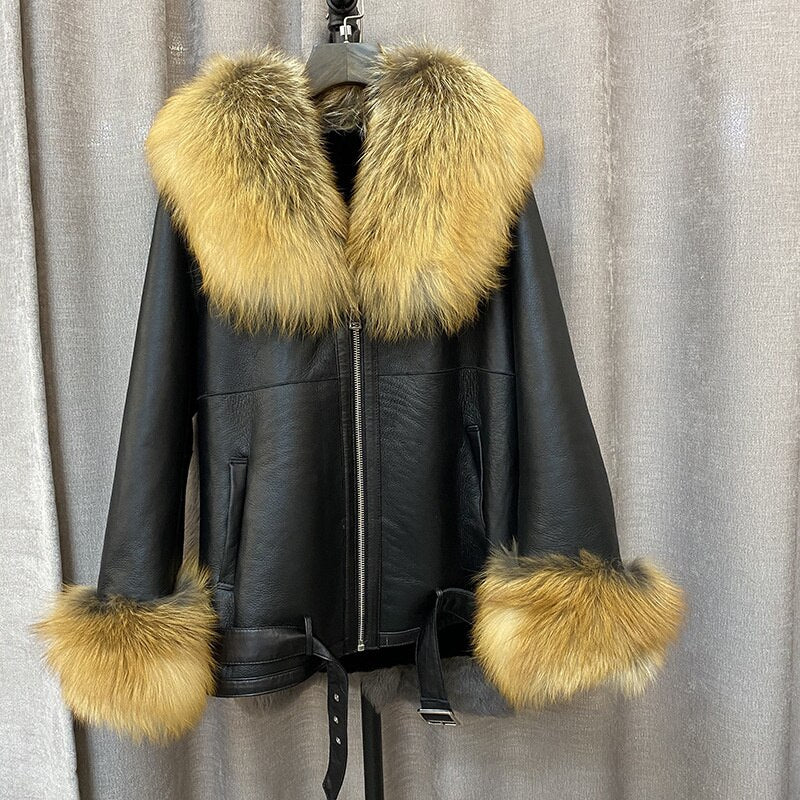 Coat Real Fox Fur Genuine Leather Jacket Red Fox Insane Dress