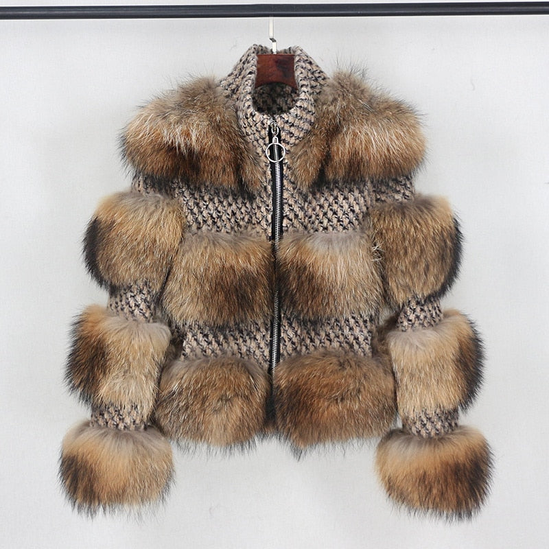 Real Raccoon Fur Coat Zipper Genuine Silver Fox Raccoon Insane Dress