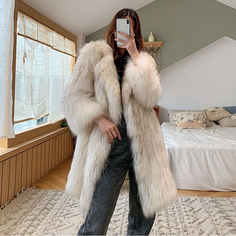 Pelliccia ecologica Winter fox fur imitation fur coat White Insane Dress