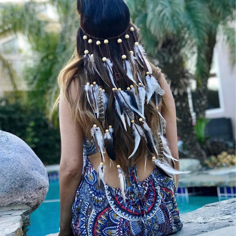 Treccia capelli Boho con piume pendenti Insane Dress