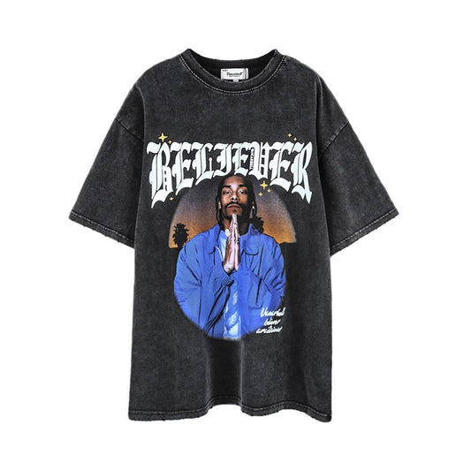 T-shirts Oversized Streetwear Hip-hop Vintage Washed Black Insane Dress