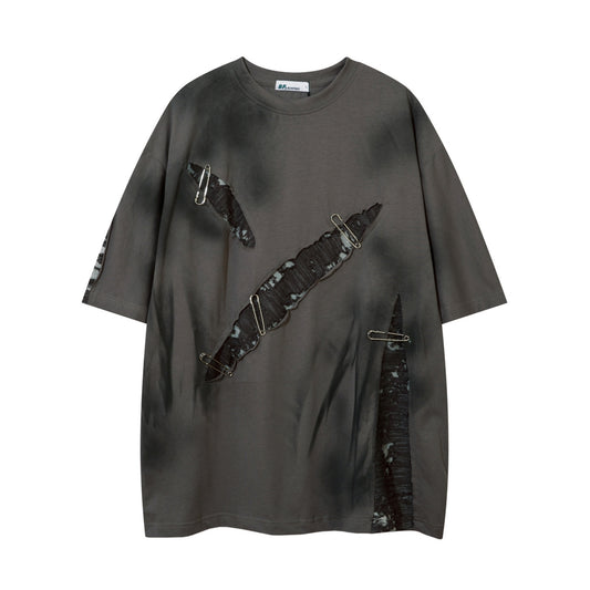 Washed Streetwear Loose Casual Ripped T-Shirt Oversized Brown Insane Dress