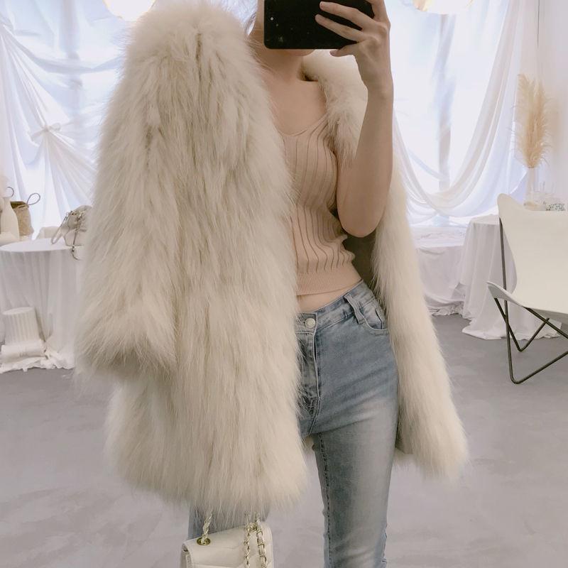 Fox Fur Coat Female Long Sleeve Solid Jackets Insane Dress