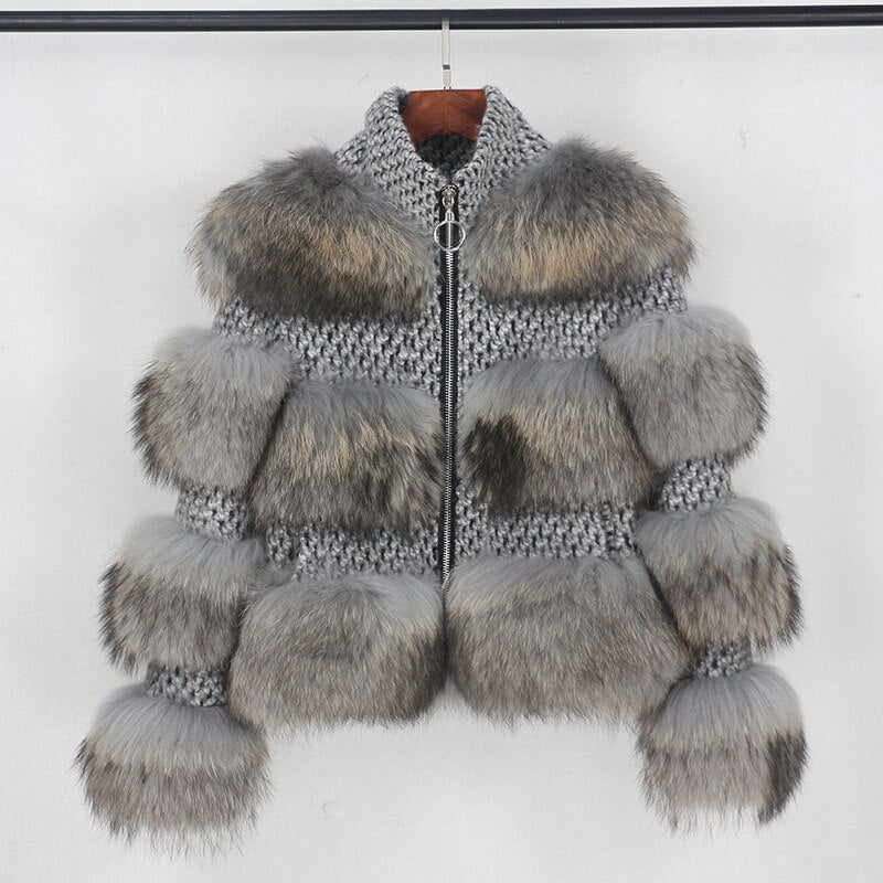 Real Raccoon Fur Coat Zipper Genuine Silver Fox Gray Insane Dress