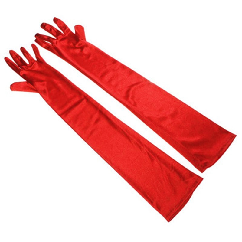 Long Satin Elastic Etiquette Gloves Red One Size Insane Dress
