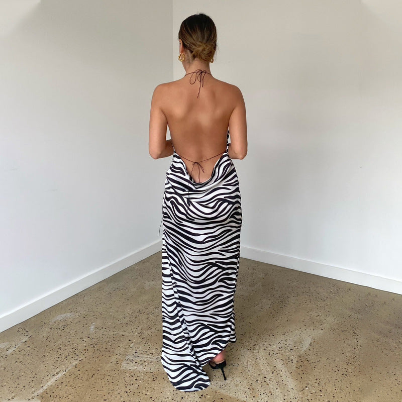 Abito Debby lungo zebra con spacco e scollatura Insane Dress