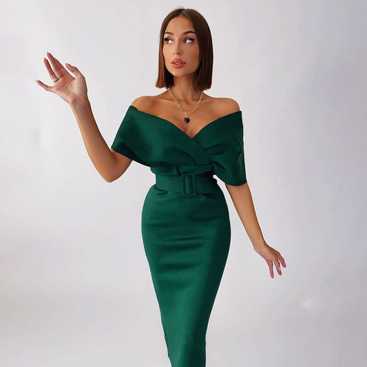 Off the Shoulder Dress High Waist Green Insane Dress