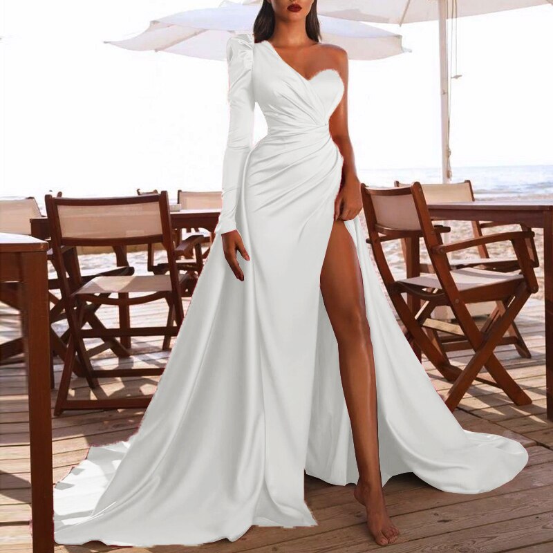 Wedding Party Dress One-shoulder Long Cocktail White Insane Dress