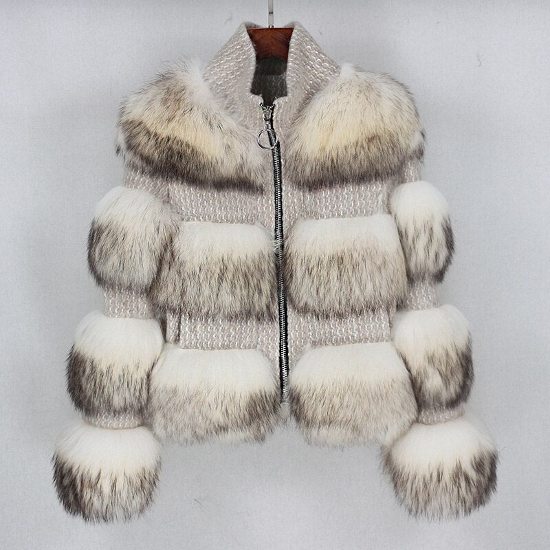 Real Raccoon Fur Coat Zipper Genuine Silver Fox White Insane Dress