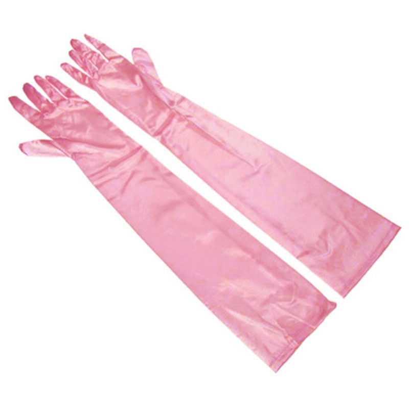 Long Satin Elastic Etiquette Gloves Pink One Size Insane Dress