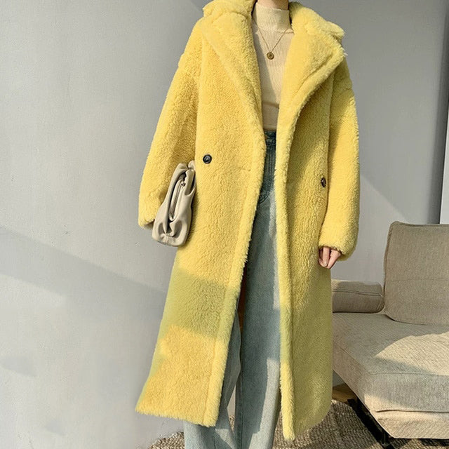 Teddy cappotto donna lungo ecologico giallo Insane Dress