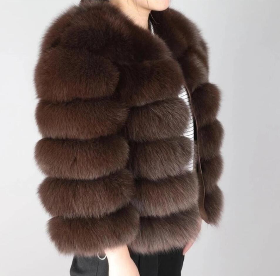 Fake Fox Fur Long Sleeve Coat Women coffee Insane Dress