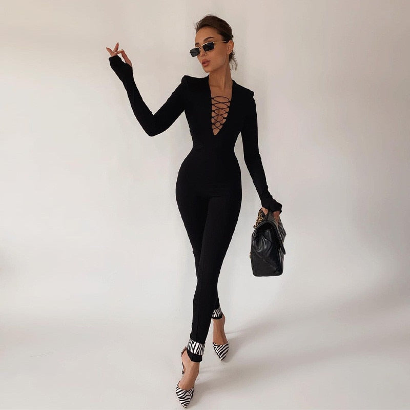 Black Slim Rompers Jumpsuits Long Sleeve Black Insane Dress