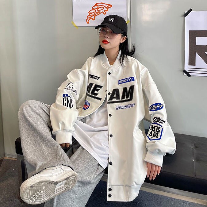 Bomber ecopelle oversize unisex nascar racing White Insane Dress