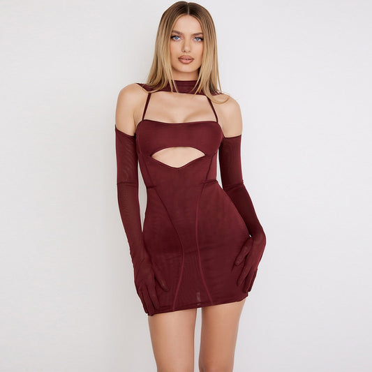 Mini abito Netia scollato con guanto Claret Insane Dress