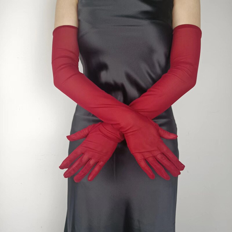 Mesh Long Ridding Gloves Women Wine Red One Size Insane Dress